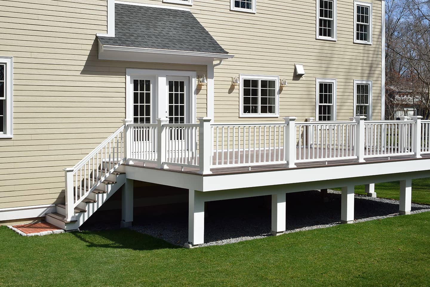 New composite deck white veranda and railing posts